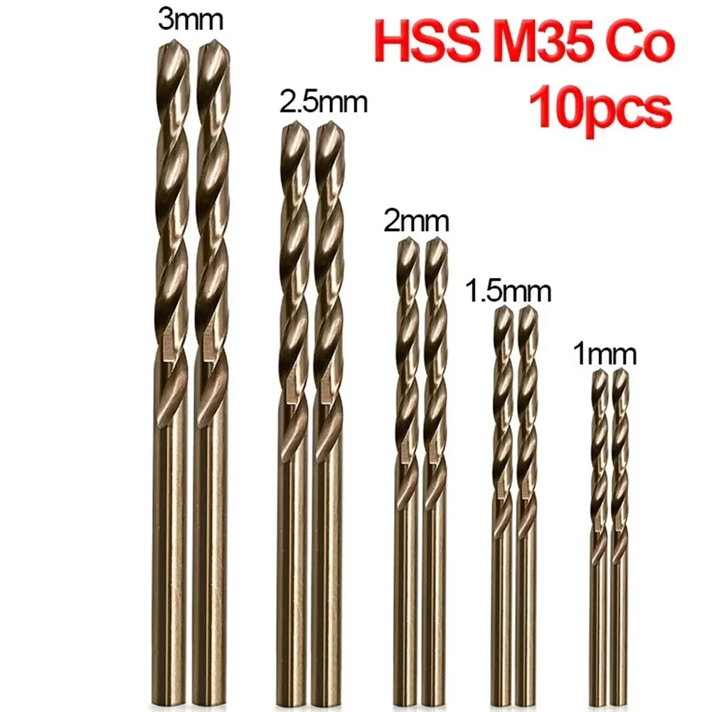 10pcs/set HSS M35 Cobalt Drill Bits 1-3mm for Metal/Stainless Steel – High-Speed Steel Cobalt Coated Drill Bits with Enhanced BEST SELLERS
