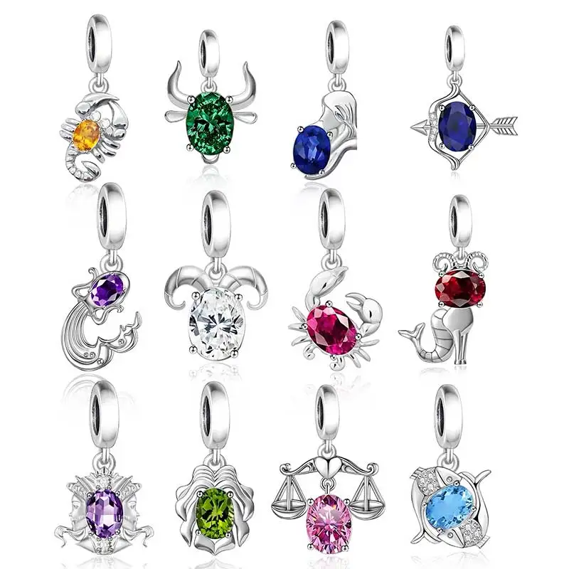 Fit Original Charm Bracelet Necklace 925 Silver 12 Constellation Zodiac Horoscope Sign Birthstone Bead For Making Berloque beads charms charm jewelry loose beads sterling silver jewelry charm bead silver charm bracelet sterling silver beads beads jewelry silver charm bead sterling silver beads charm