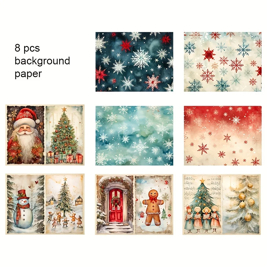 96pcs Card and Sticker Classic Christmas Santa Claus Snowman Xmas Tree Patterns Holiday Party Flag Scrapbook