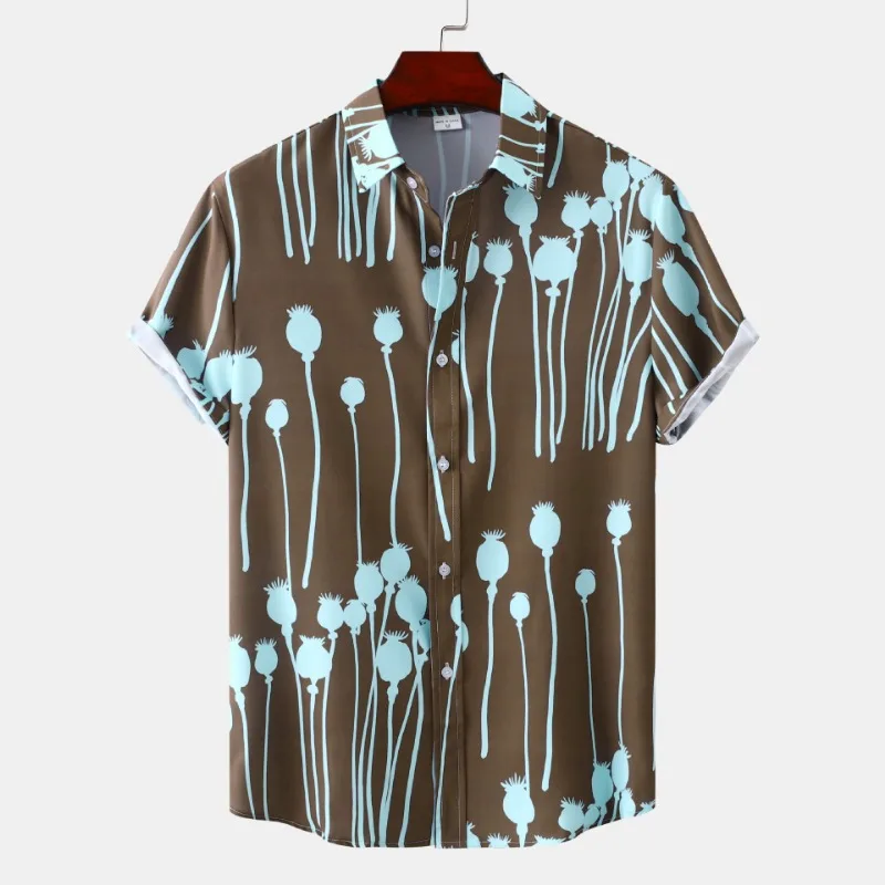 Camisas Para Hombre 2023 Summer New Men\'s Short Sleeve Flower Shirt Beach Vacation Hawaii Shirt