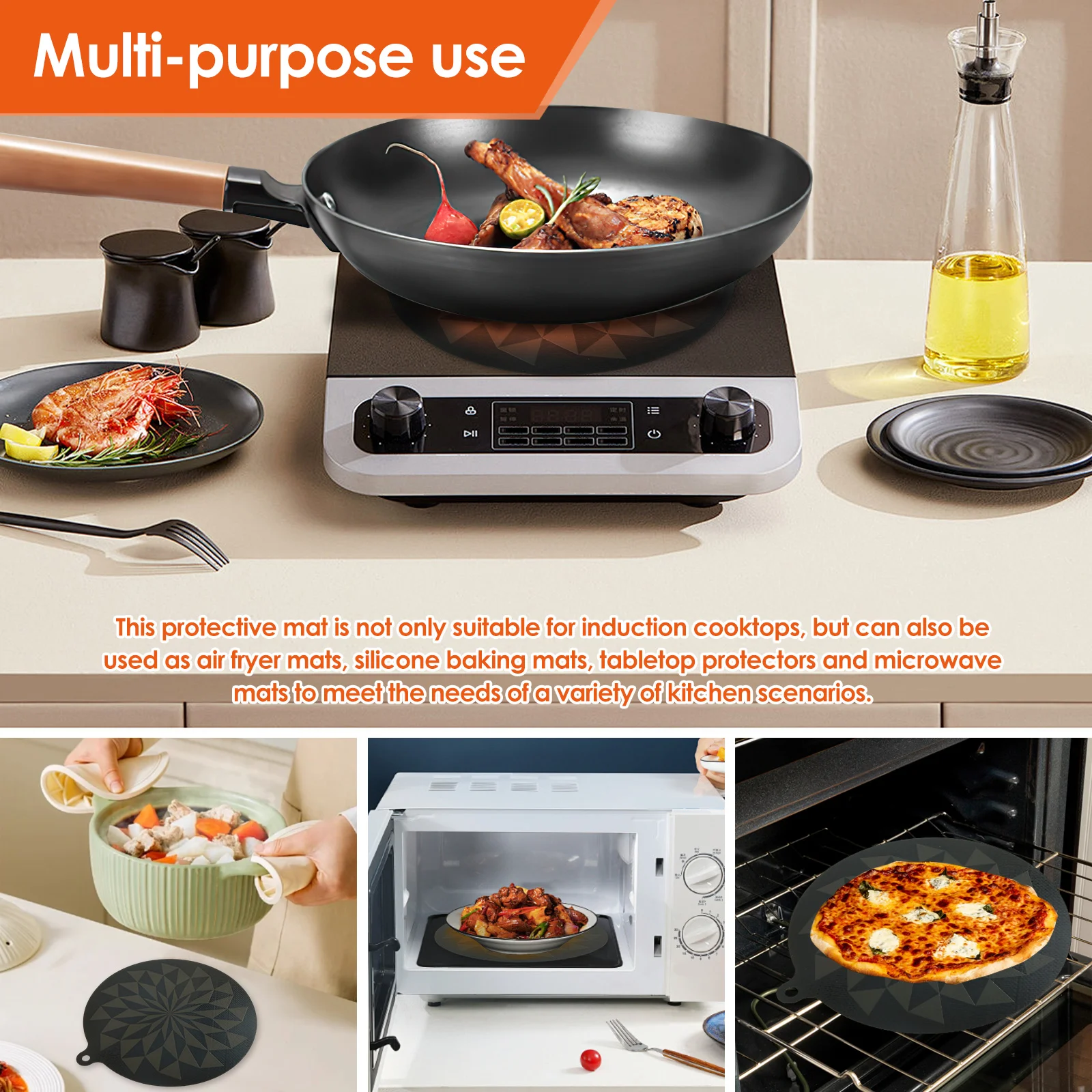 4Pcs Induction Silicone Mat Thermochromic Round Induction Cooktop Mat Nonslip Countertop Protector Mat for Home Kitchen Cooking