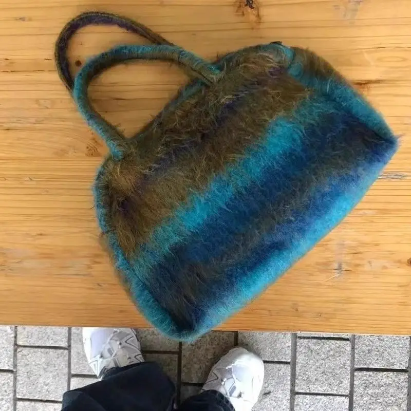 

Personality Contrast Color Striped Top-Handle Shoulder Handbags Fashion Tote Underarm Bag All Match Bags