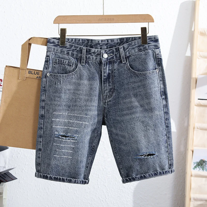 

2022 Summer Thin Denim Shorts Men's Stretchy Versatile Youth Capris Trend 5 Mid Pants Loose Trend