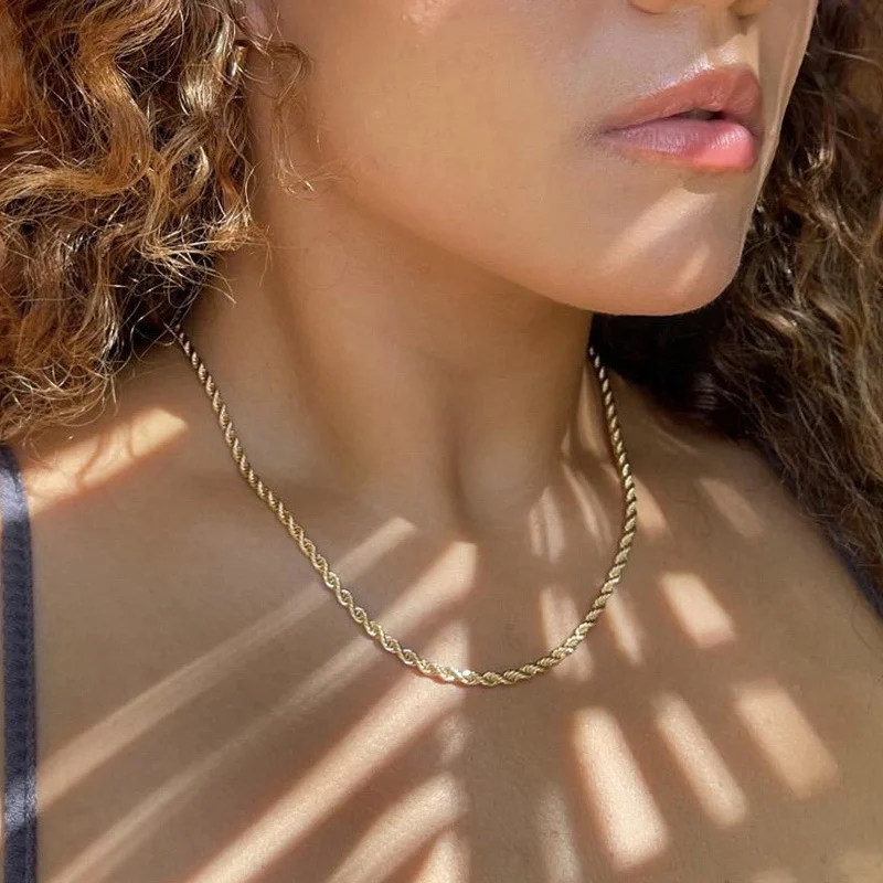 2021 Hot Fashion Rope Chain Women Necklace Stainless Steel Gold Color Chain Necklace For Women Jewelry Gift