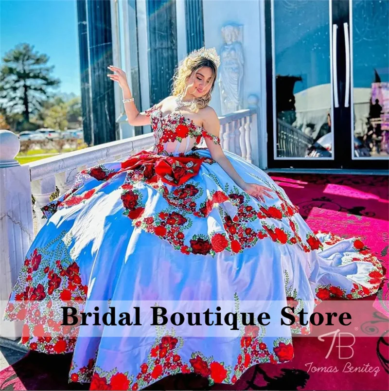 

Luxury Mexico 2204 White Ball Gown Quinceanera Dresses Embroidery Flowers Appliques Crystals Sweet 16 Prom Party Corset Gowns