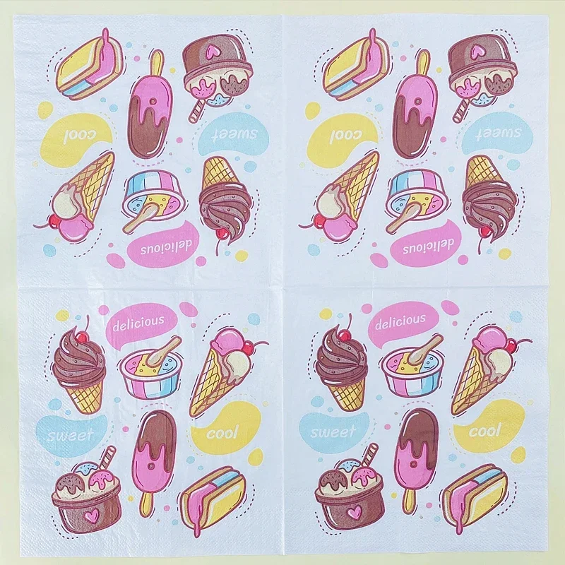 10/20pcsn Bag Ice-cream Printed Napkins Colored Paper Napkins Disposable Sweet Placemat Paper Party Decoration Drawing 33