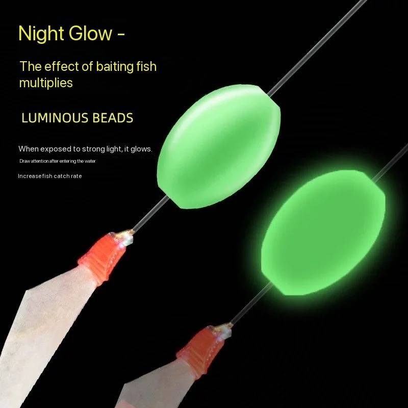 Conjunto de 1 peça de isca artificial luminosa em pele de peixe branca com bóia, anzol e linha para pesca noturna de robalo._voghion.com