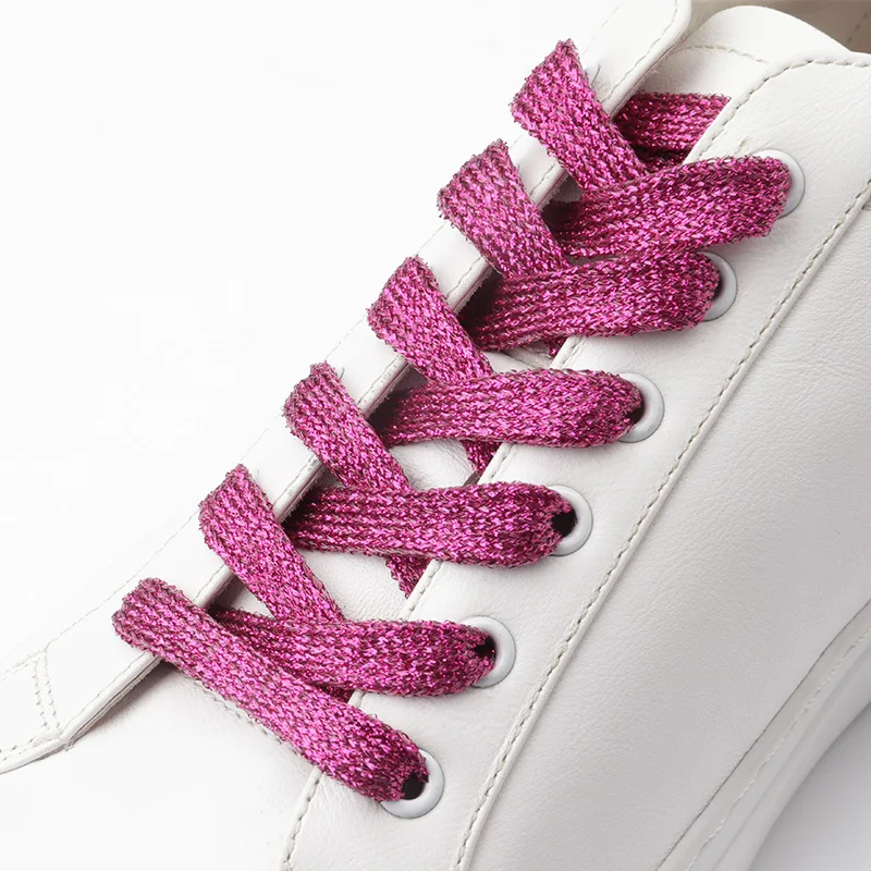 1 Paar glitzernde, glänzende, metallisch schimmernde, flache Schnürsenkel für Sneaker, Perlglanz-Schnürsenkel – Detail 14