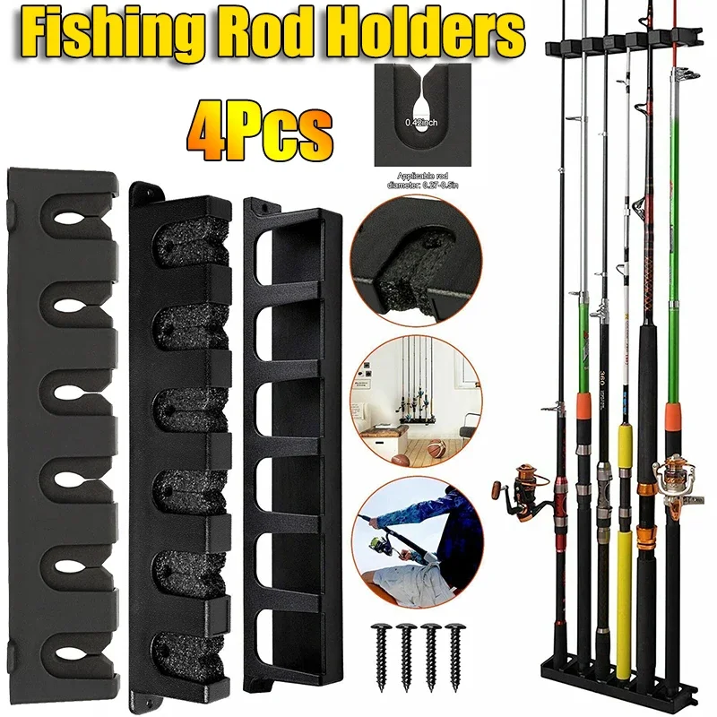 Fishing Rod Holders 6-Rod Rack Vertical Pole Holder Wall Mount Modular Fishing Stand Pole For Garage Wall Space-Saving 4/2PCS 2