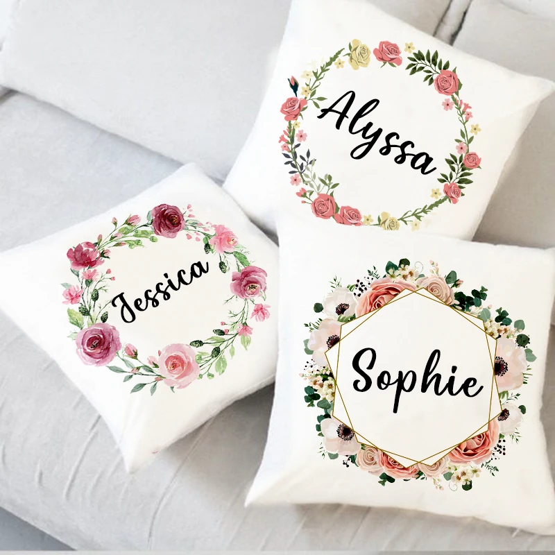 PersonalisedPillowCaseCustomWreathwithNameCushionCoverDecor