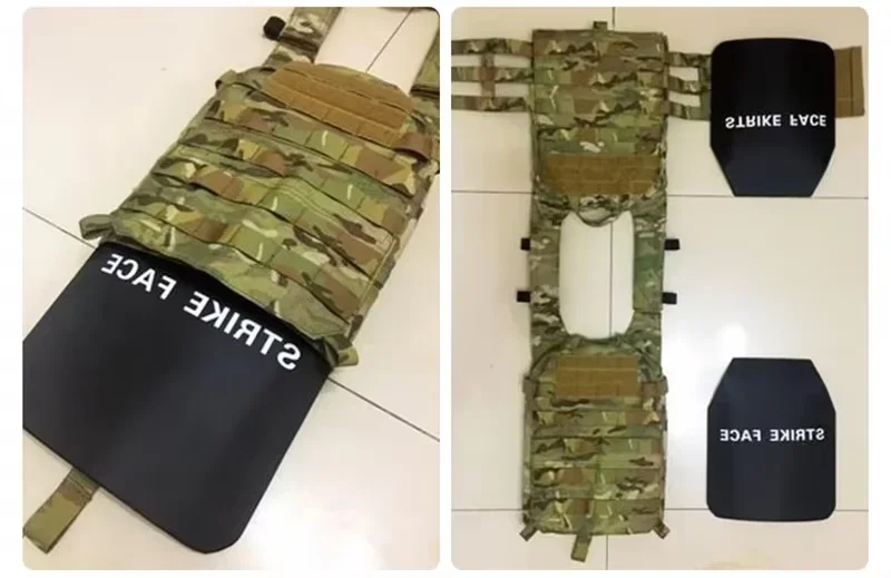 Zadná strana balistickej platne ukazujúca štruktúru kompozitnej vrstvy