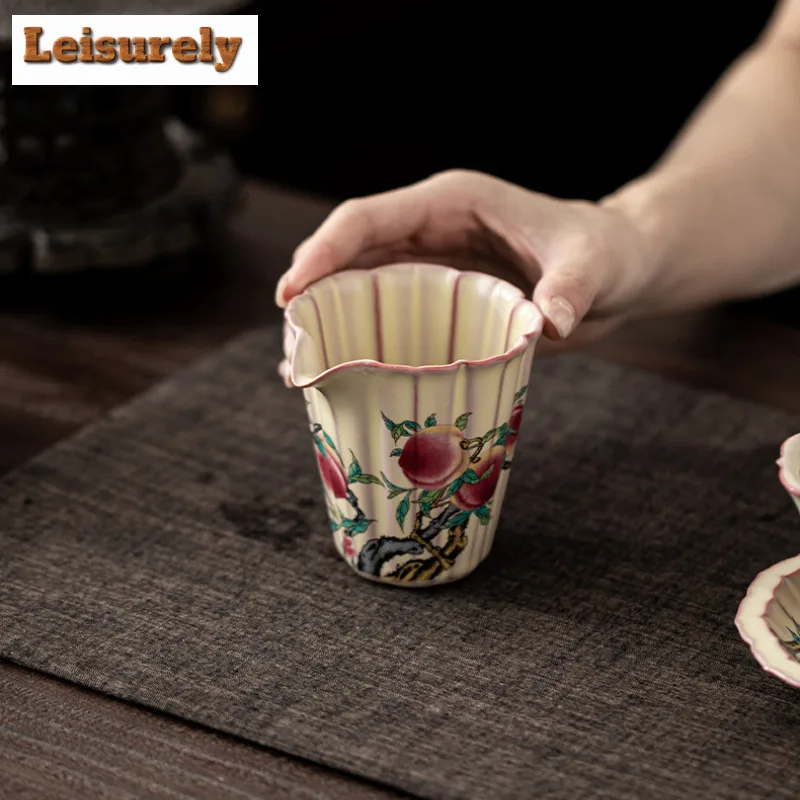 200ml Lard Jelly Ru Kiln Nine-petal Peach Blossom Mouth Tea Pitcher Tea Divider Cha Hai Dispenser Justice Cup Fair Mug Cafes