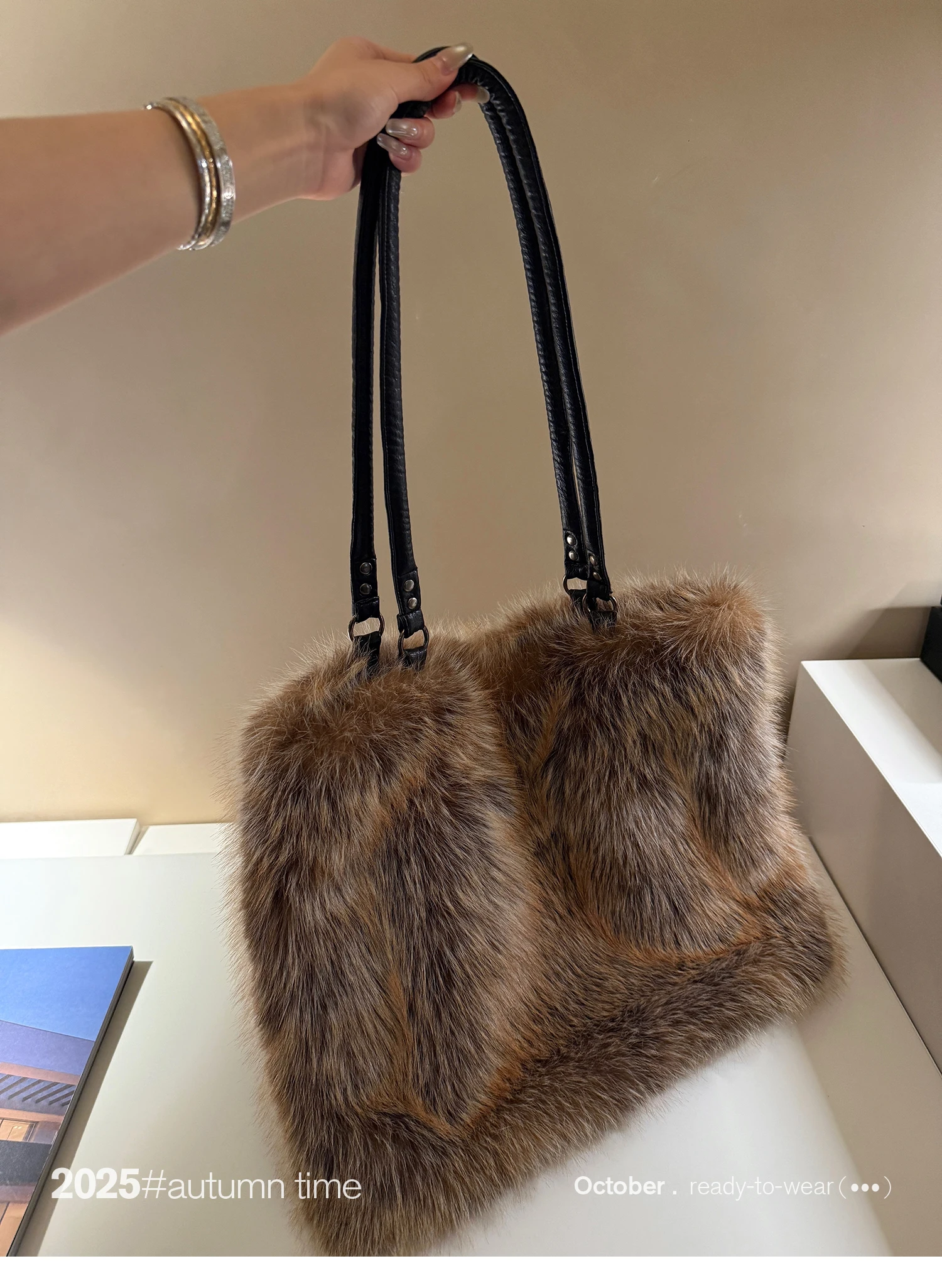 Designer Faux Fur Tote Bag for Women Luxury Handbags Autumn Winter Plush Shoulder Crossbody Bags Brand Shopper Purses New