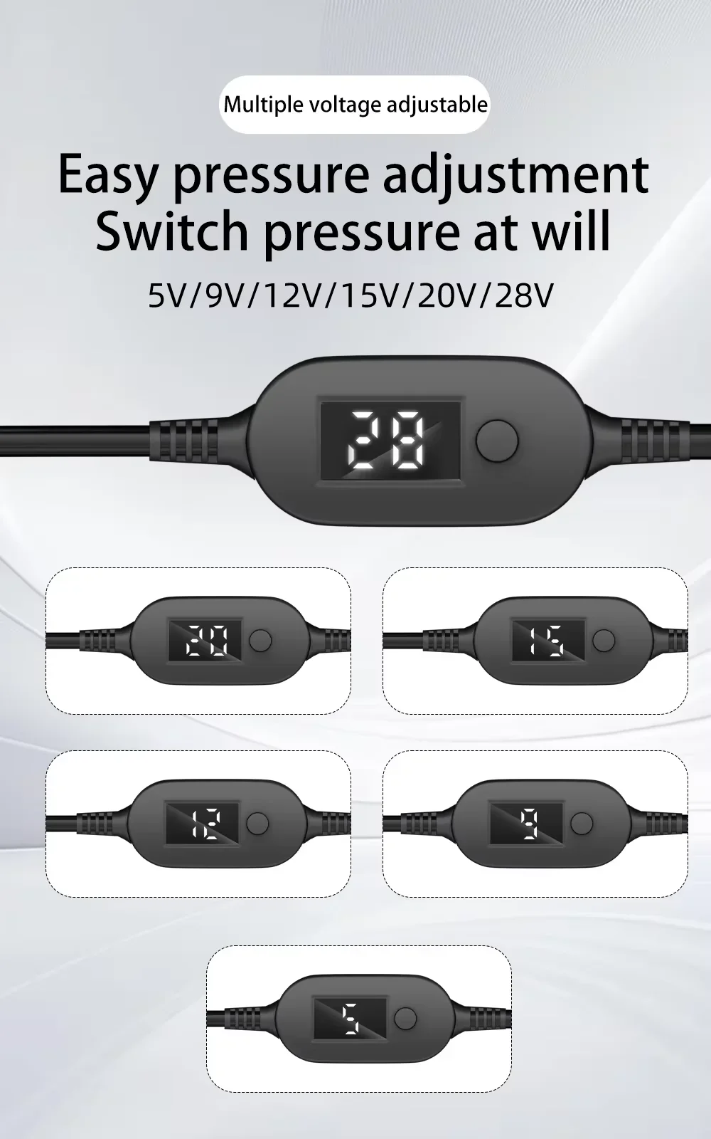 Adjustable Voltage USB-C to DC Power Cable - 140W Adapter Connector