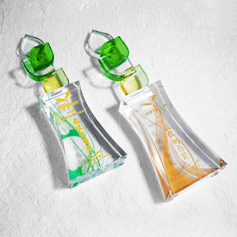 Customized Creative Green Crystal Trophy, Competition Award Annual Meeting Souvenir, Home Decor, Outstanding Staff Medal, 1Pc