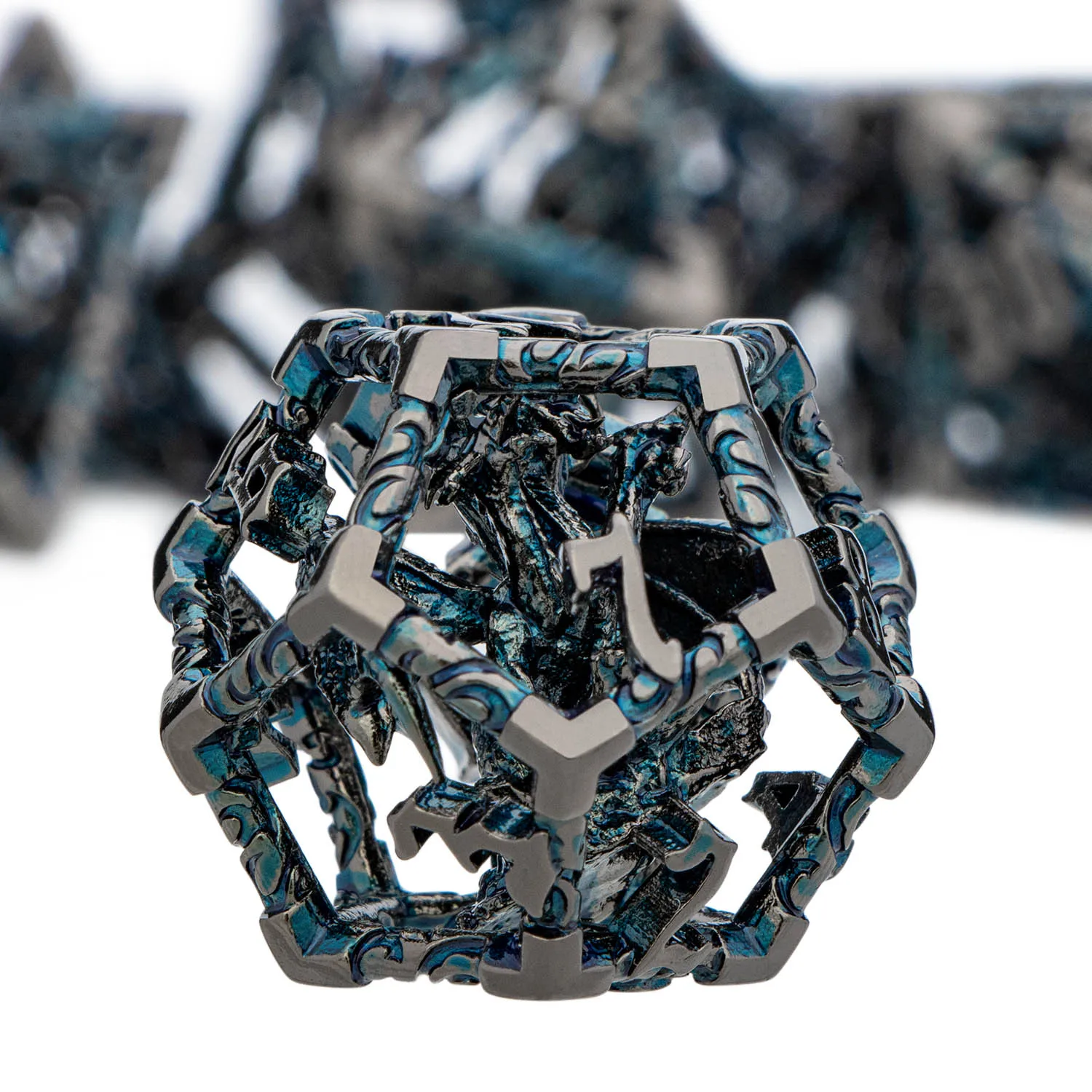 DND Metal Hollow Dragon Dice Set D20 D6 Polyhedral RPG Table Role Playing Game