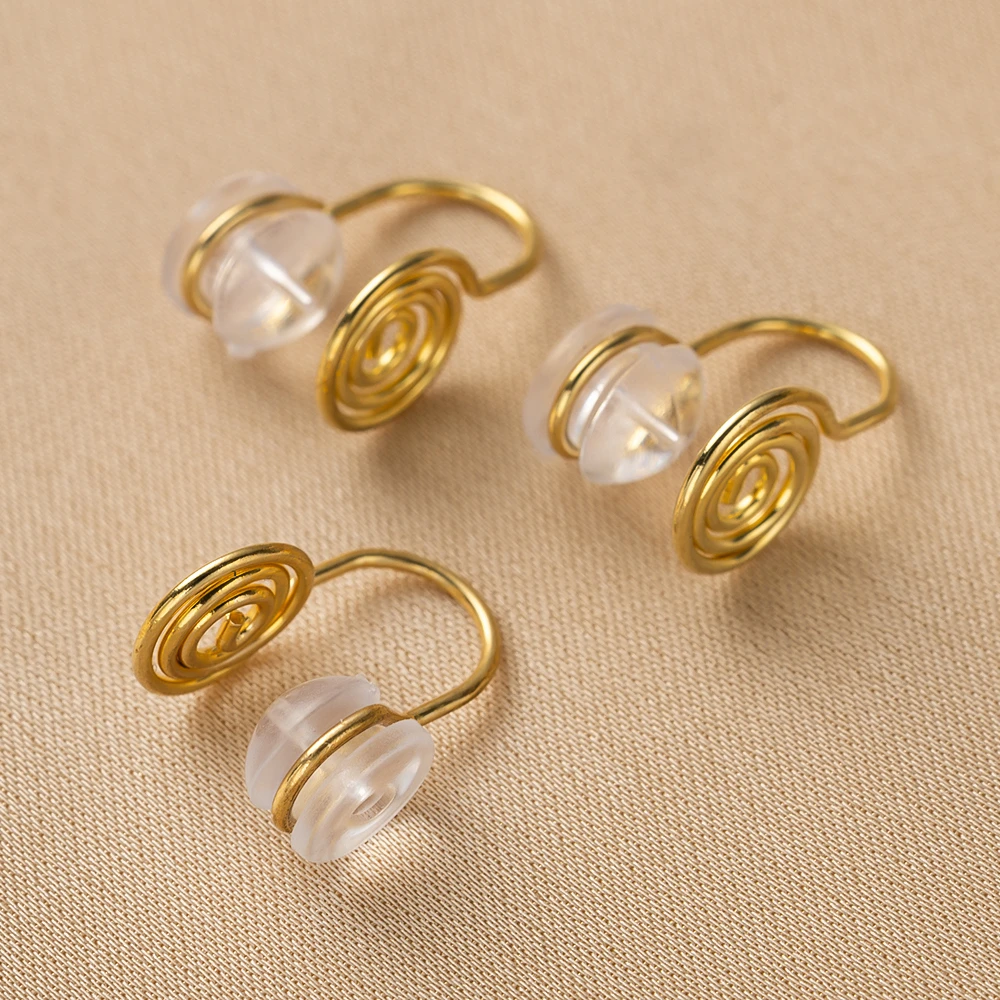 10 Stück Edelstahl-Clip-on-Spiral-Ohrring-Konverter mit Silikon-Ohrring-Pads für selbstgemachte Frauen und Mädchen, nicht durchbohrte Schmuckherstellung – Detail 7