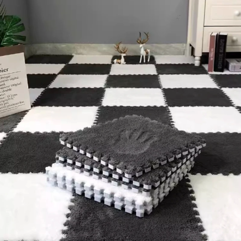 Multicolor Plush Patchwork Floor Mat Baby Play Pad EVA Interlocking Foam Rug Bedroom Bedside Mat Colorful Interior Decoration