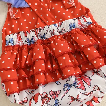 Toddler Girls Sleeveless Rompers American Flag Print Bowknot Jumpsuits Summer Independence Day Outfits Bow Bodysuits 3
