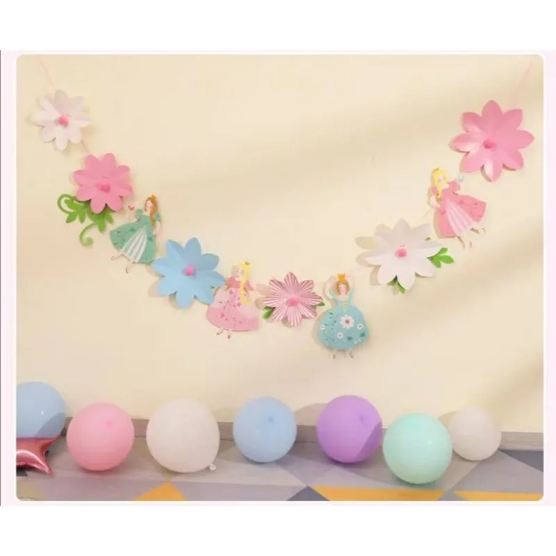Flower Princess Happy Birthday Party Banner Fairy Birthday Baby Shower Tea Party Bunting Decor Kindergarten Classroom Decoration