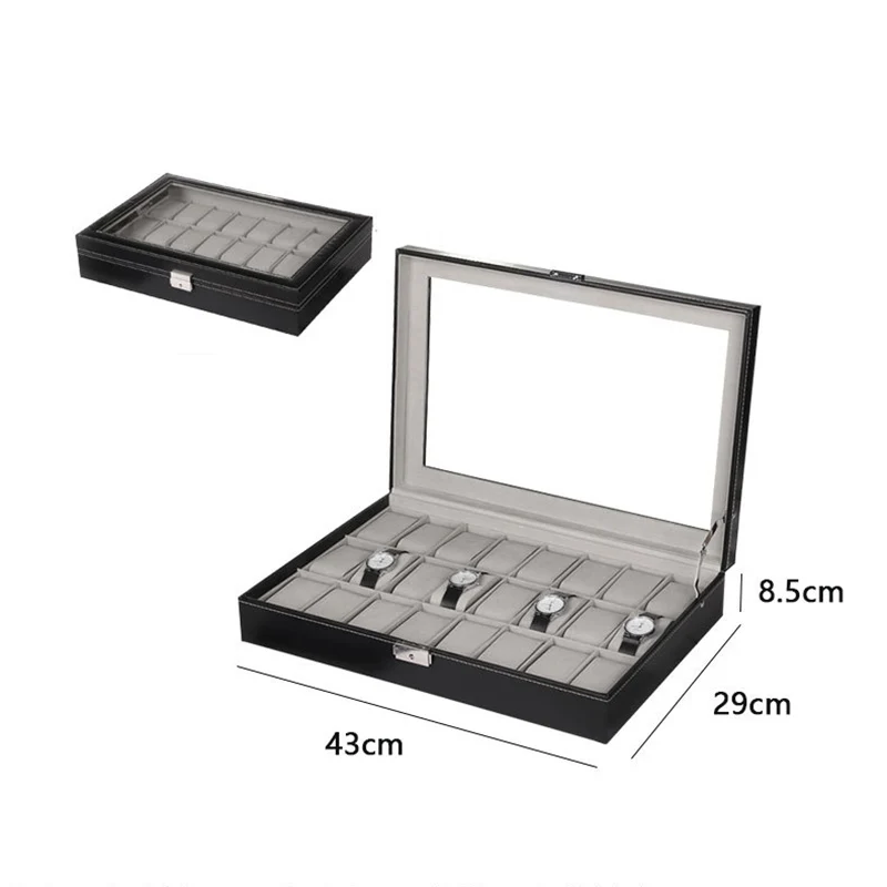 24 grille montre en cuir PU vitrine stockage boîte à bijoux support de