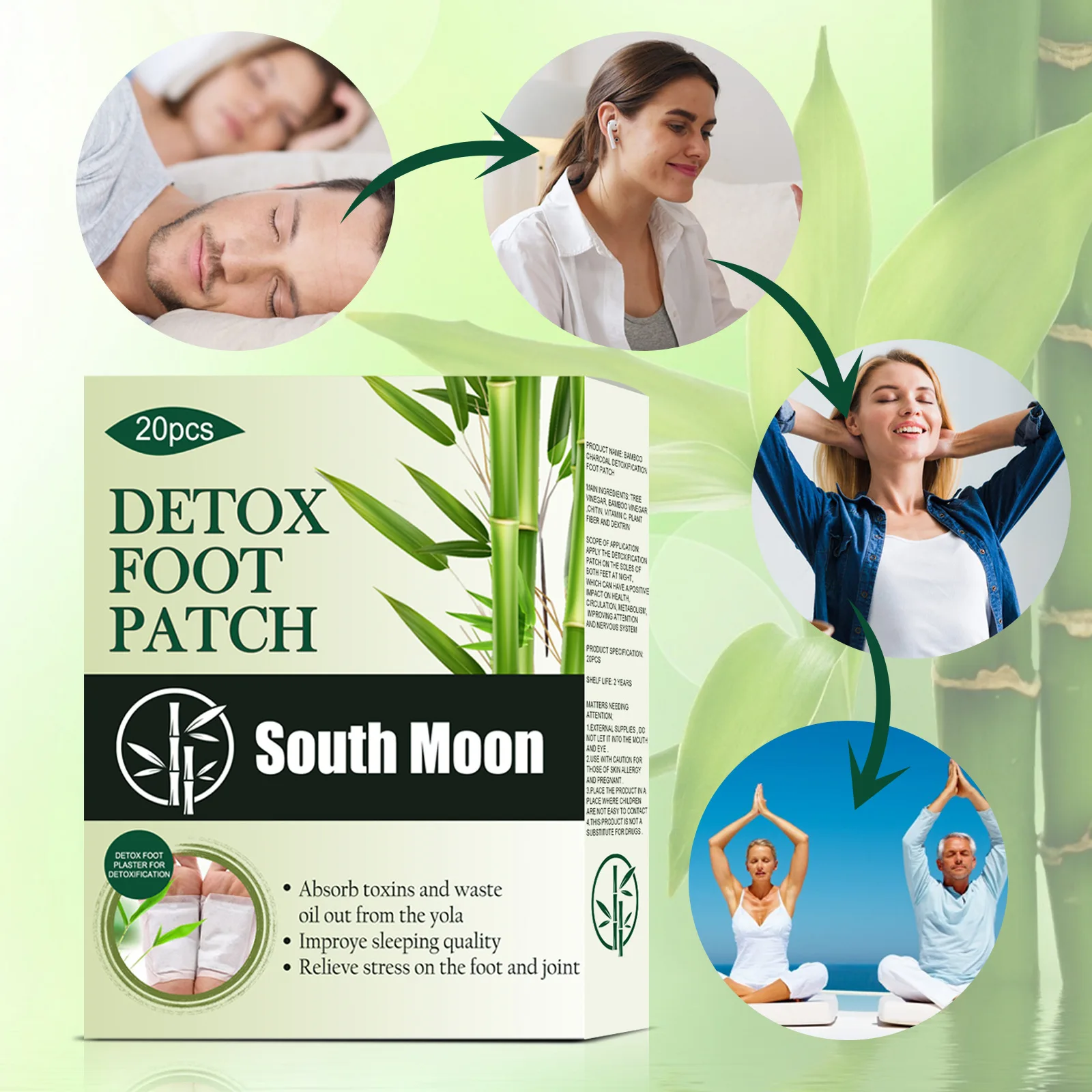 Detoxification Foot Sticker Improve Sleep Headache Back Pain Loss Weight Relieve Stress Remove Toxin Bamboo Charcoal Foot Patch natural herbal foot pads foot pads hallux valgus toe corrector varicose veins patch wormwood pain relief patch height growth foot patches