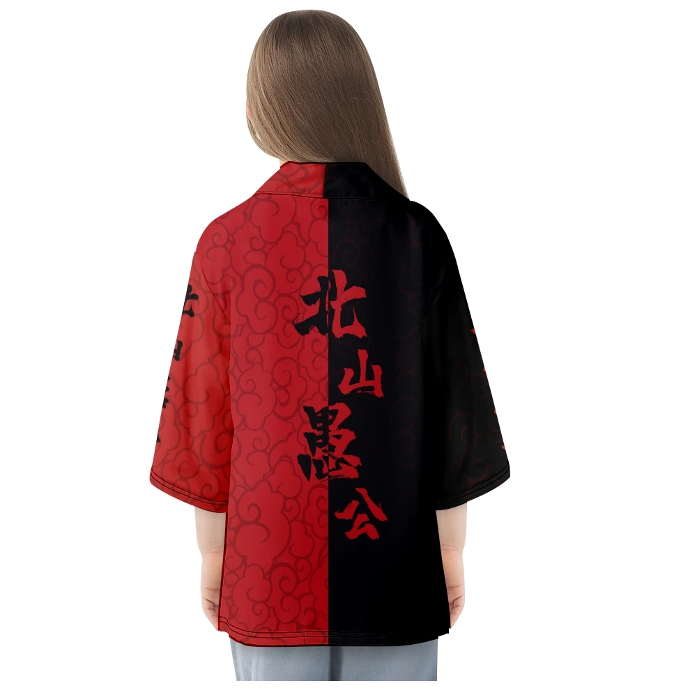 Black Red Split Joint Printed Cardigan Shirts Japanese Women Men Cosplay Yukata Harajuku Kimono Asian Streetwear Clothing