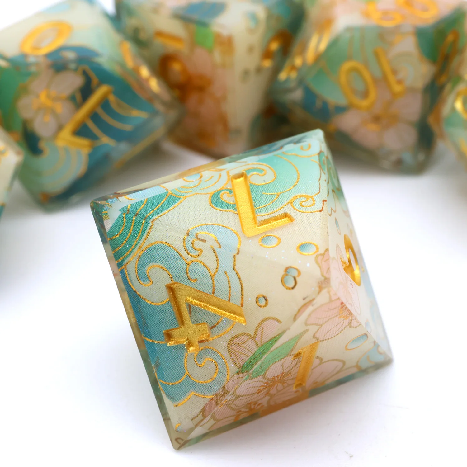 Enchanting DND Dice Set with Ocean Wave & Peach Blossom Designs-Perfect for Board Game RPG & Tabletop Gaming Adventures-F2 game dice dice set acrylic dice