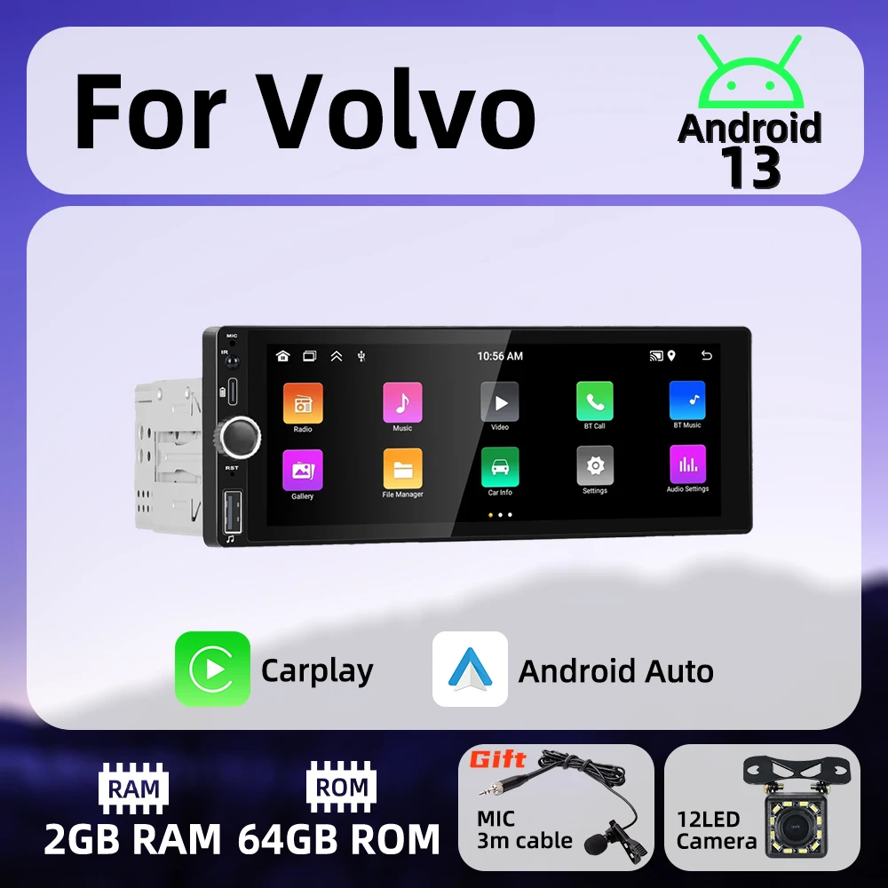 

1 Din Wireless Carplay Android Auto Radio Android Car Multimedia for Volvo 6.86" Screen Stereo Head Unit Autoradio GPS BT Wifi