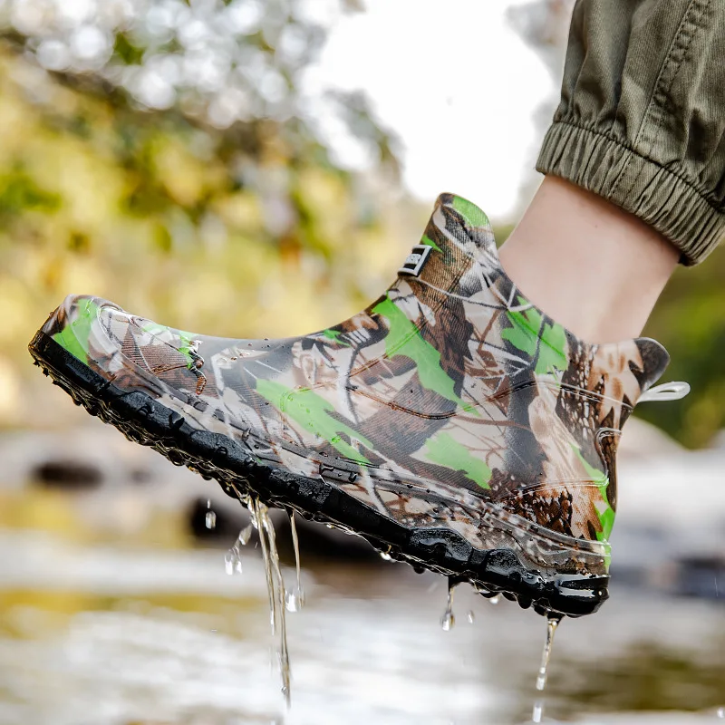 Bottes de pluie camouflage homme polyvalentes résistantes imperméables courtes antidérapantes