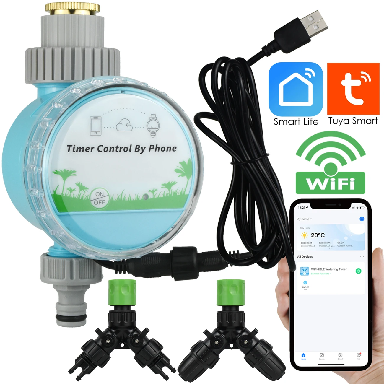 1pcs Garden WiFi Wireless Smart Water Timer Remote Controller Phone Greenhouse Outdoor Irrigation Automatic Kit Built-in Gateway