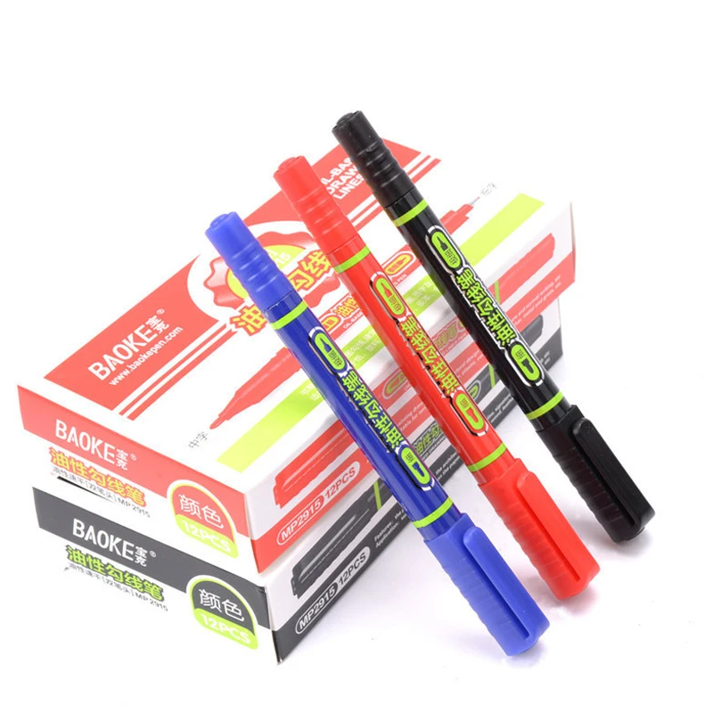 Baoke 6/8/10pcs 방수 듀얼 팁 마커 펜 기름진 블랙/블루/레드 잉크 아트 스케치 낙서 도구 학교 편지지
