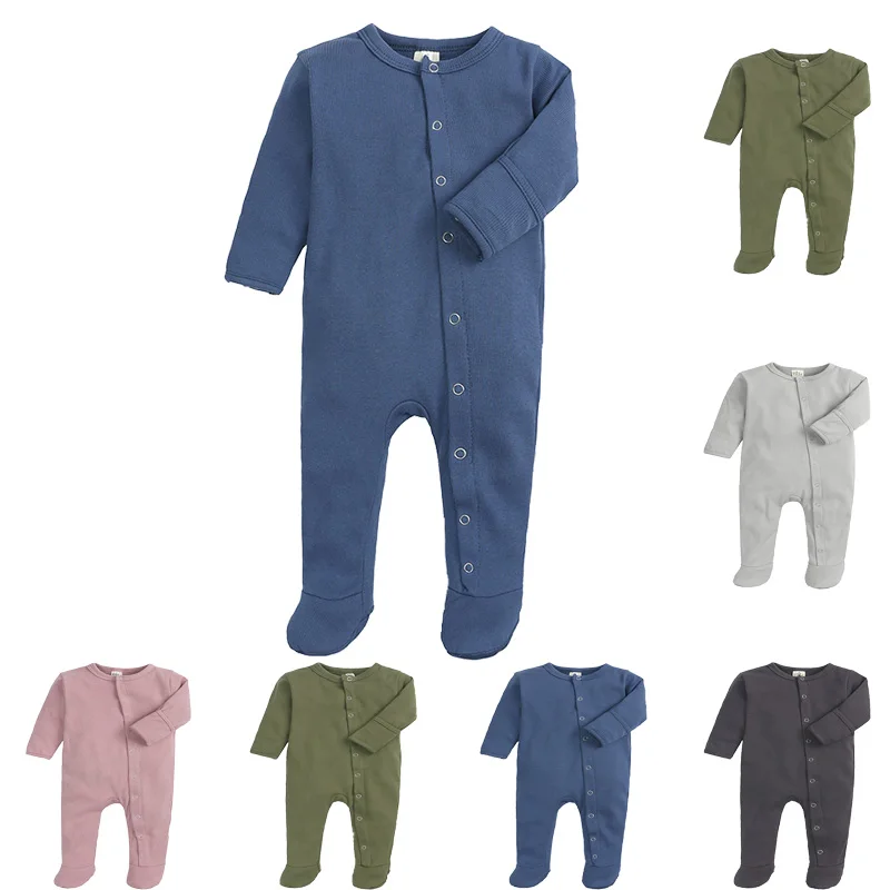 Autumn Newborn Baby Boys Girls Clothes Solid Color Jumpsuit Rompers Infant Footed Covered Bodysuit One Piece Outfits