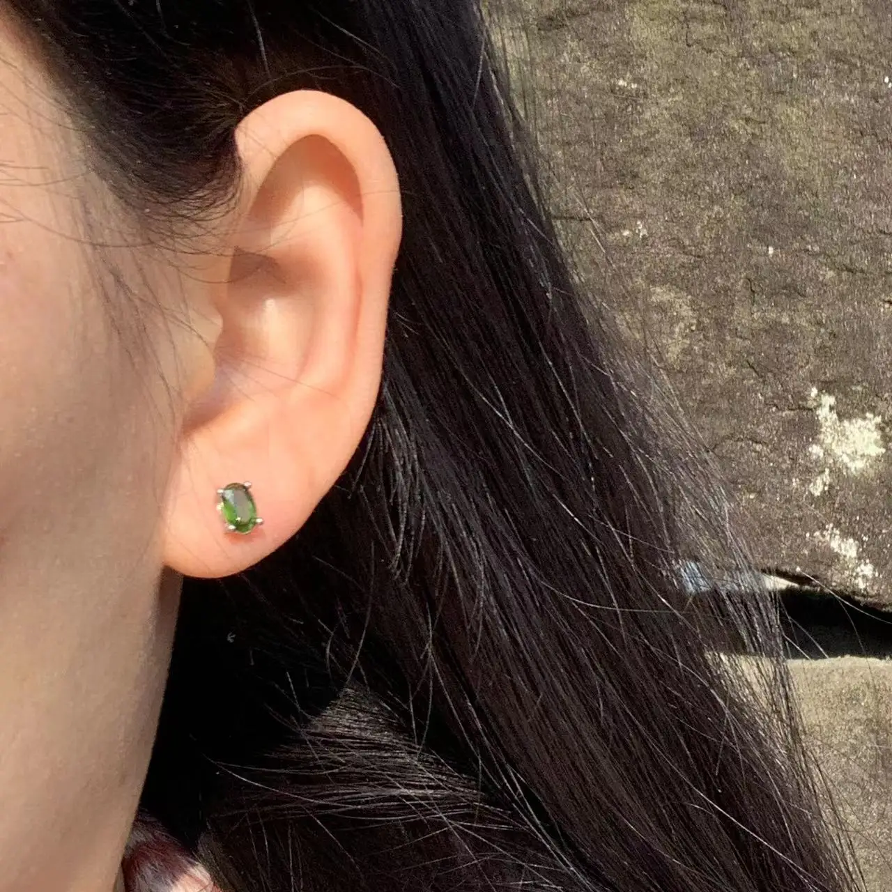 5*3MM Natural Diopside Stud Earrings For Women Real 925 Sterling Silver Vintage Femme Gift Prevent Allergy Fine Jewelry Stone