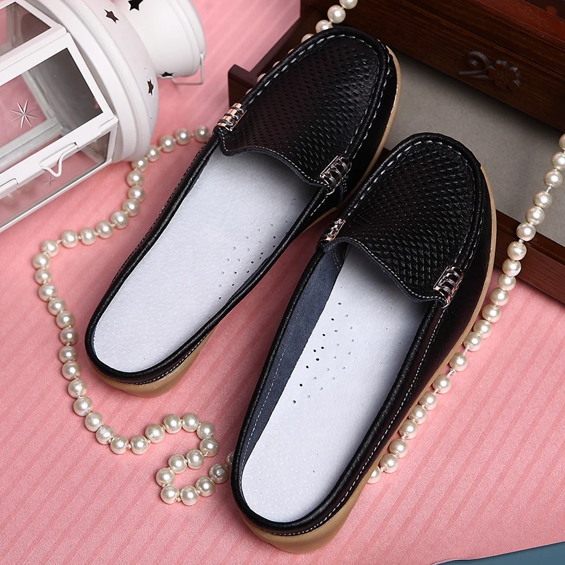 Women Casual Shoes Hollow Out Lady Half Lofers Genuine Leather Flats Moccasins Women Luxury Brand Half Slippers Zapatillas Mujer