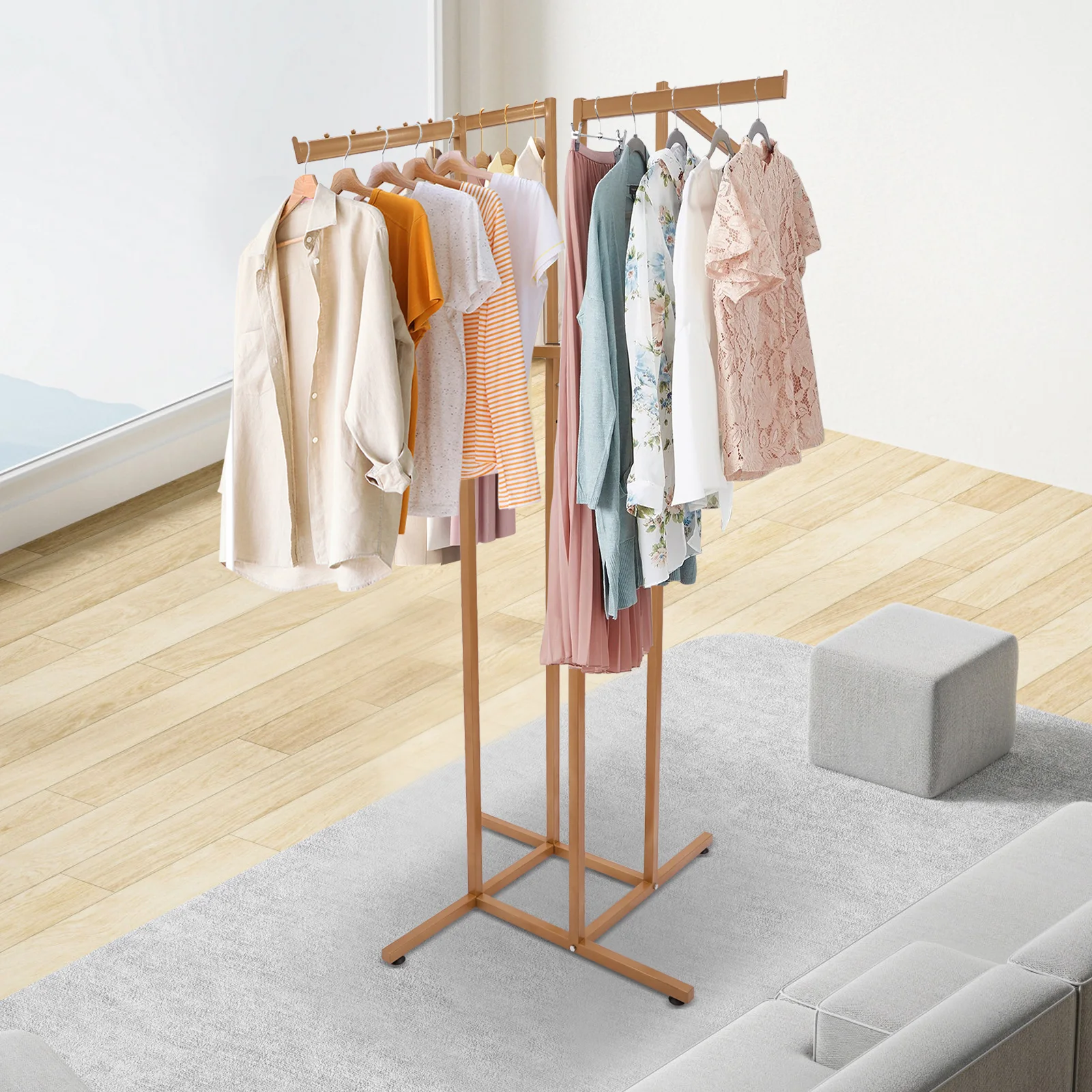 4-Way Adjustable Retail Garment Rack, Gold Clothing Display Stand with ...