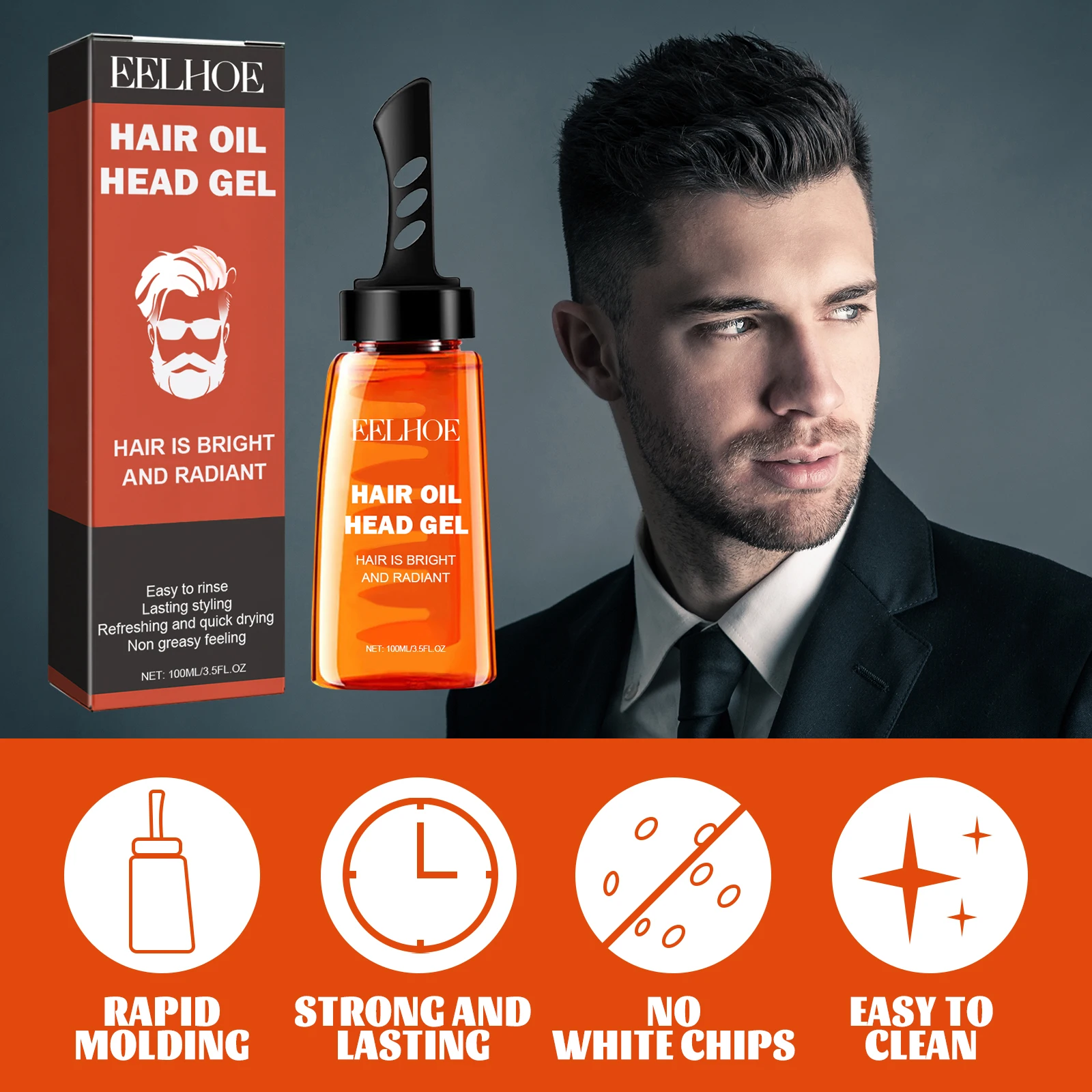 Olio per lo styling dei capelli 2 in 1 con pettine a denti larghi Uomo Olio per lo styling dei capelli soffice a lunga durata Crema per lo styling dei capelli Liquido soffice Comb100ml 5