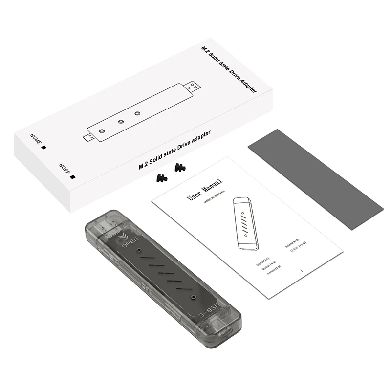 M.2 NVME PCIe NGFF SATA SSD C타입 USB 듀얼 헤드 케이스, 투명 외장 하드 디스크 박스, 10Gbps PCI-E M2 SSD 듀얼 프로토콜