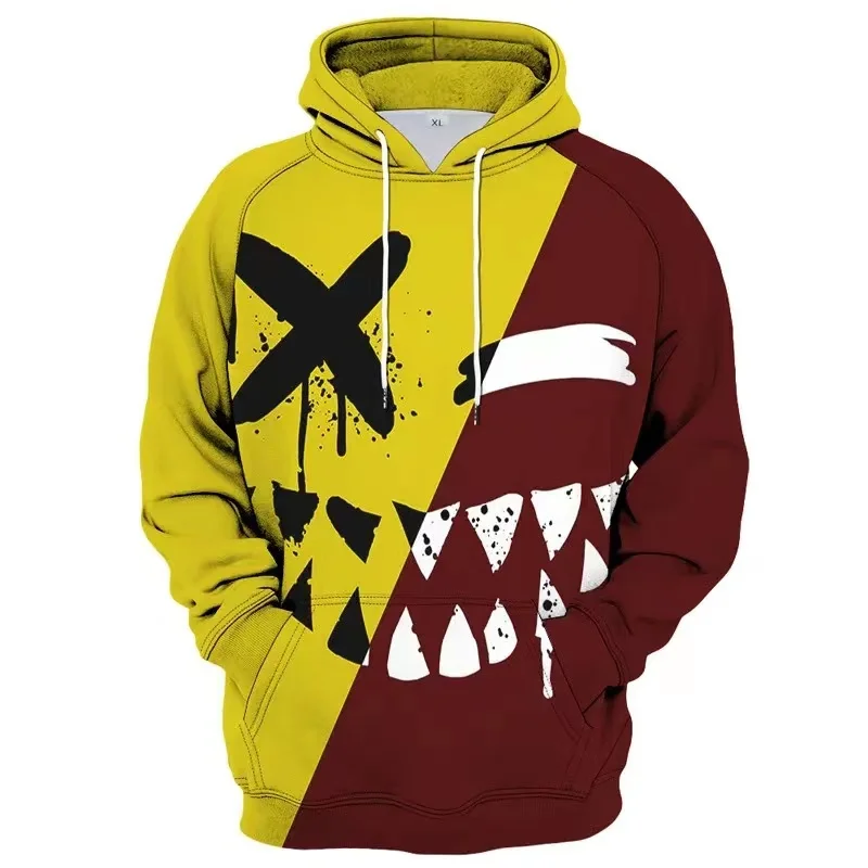 Sudadera con capucha con estampado 3D de cara sonriente de diablo a la moda con patrón XOXO, sudadera divertida informal de moda para hombre, sudadera con capucha de hip hop, moda de otoño nueva