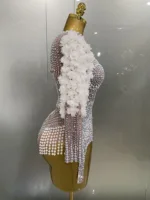 Sexy Luxury Sparkle Diamond Pearls Flower Bodysuits 2025 Women Birthday Party Leotard Dancer Nightclub Performance Stage Outfit - Image 4