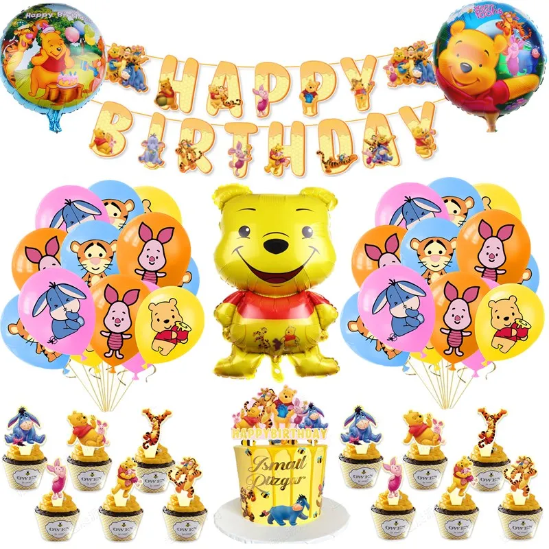 

1Set Winnie Tiger Balloons Animal Piglet Bear Banner Cake Toppers Birthday Decoration Baby Shower Helium Foil Globos Supplies