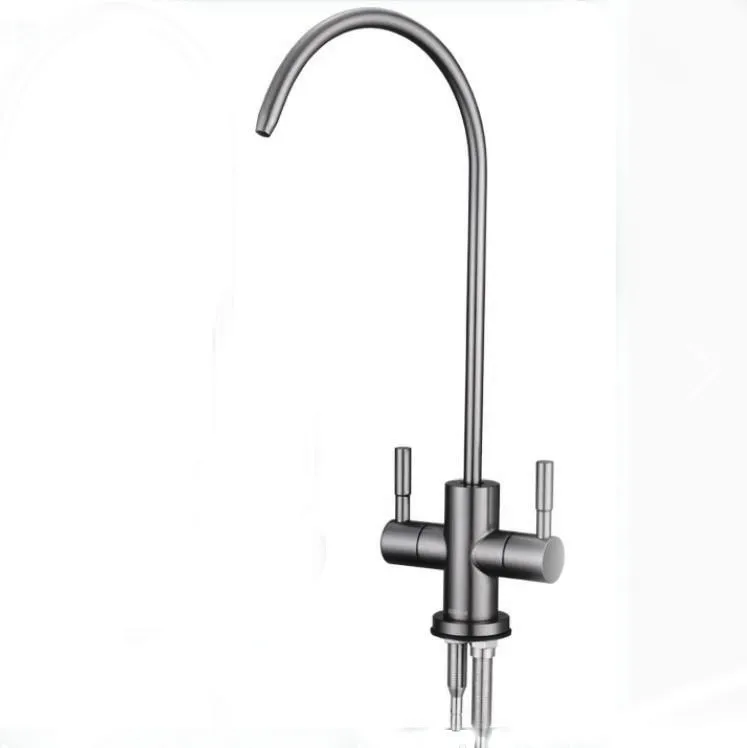Rubinetto Doppia Maniglia Per Osmosi Inversa 1/4" | Acciaio Inox, Mono Foro, Girevole 360°, Per Filtro Acqua Cucina