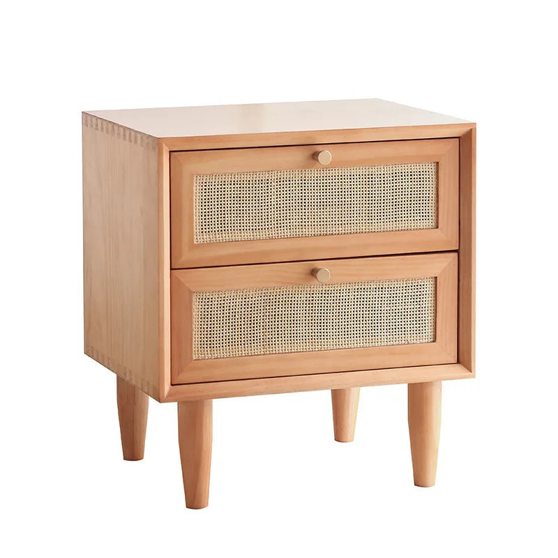 

Japanese Nightstands Solid Wood Bedside Table Rattan Low Cabinet Corner Bedroom Drawers Apartment Locker Magazine Bookcase stand