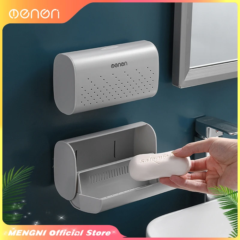 MENGNI-Soap Container Box Настенный держатель для мыла Прочный чехол для мыла Легко чистить Мыльница для мыла Наборы аксессуаров для ванной комнаты
