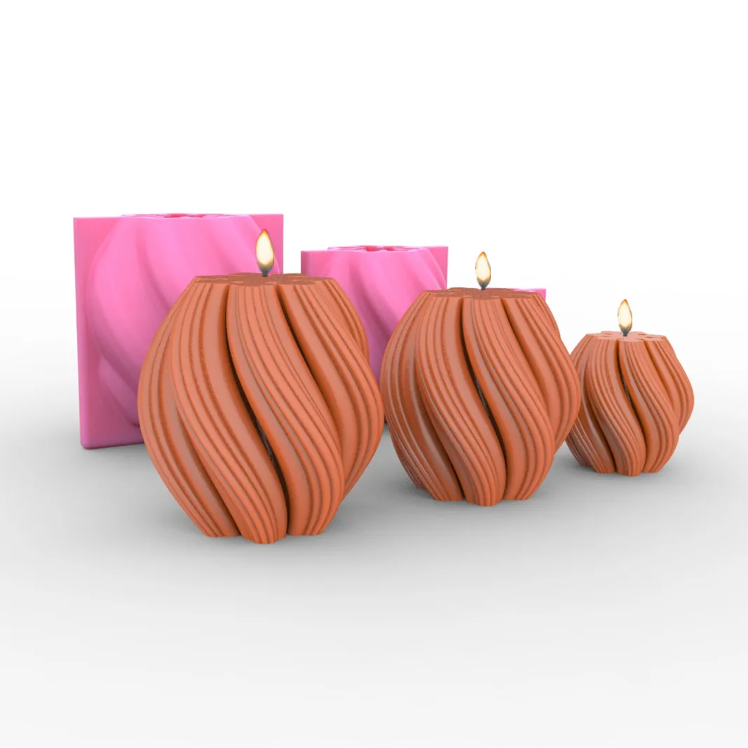 Wavy Stripe Pillar Candles Silicone Mold Irregular Geometric Wave Twirl