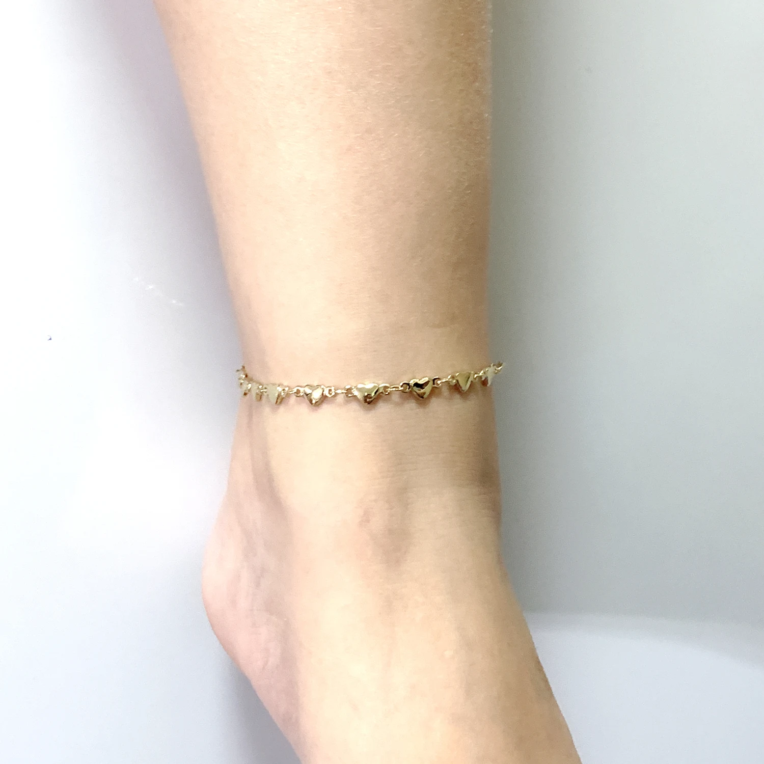 Fashion Accessories Women Barefoot Sandals Ankel Bracelets 18K Gold Color Stainless Steel Anklets High Polished Heart 9/10/11 Inches