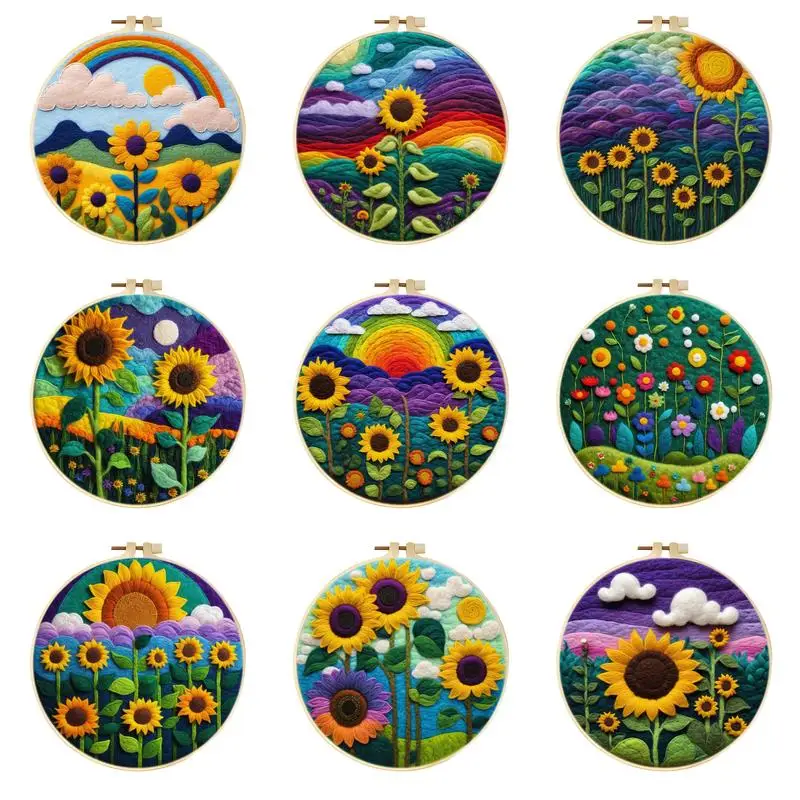 CHENISTORY Wool Felting Painting 20x20cm Sunflower Embroidery Needle Wool Painting Kits Beginners Felt Craft Ideas For Adults