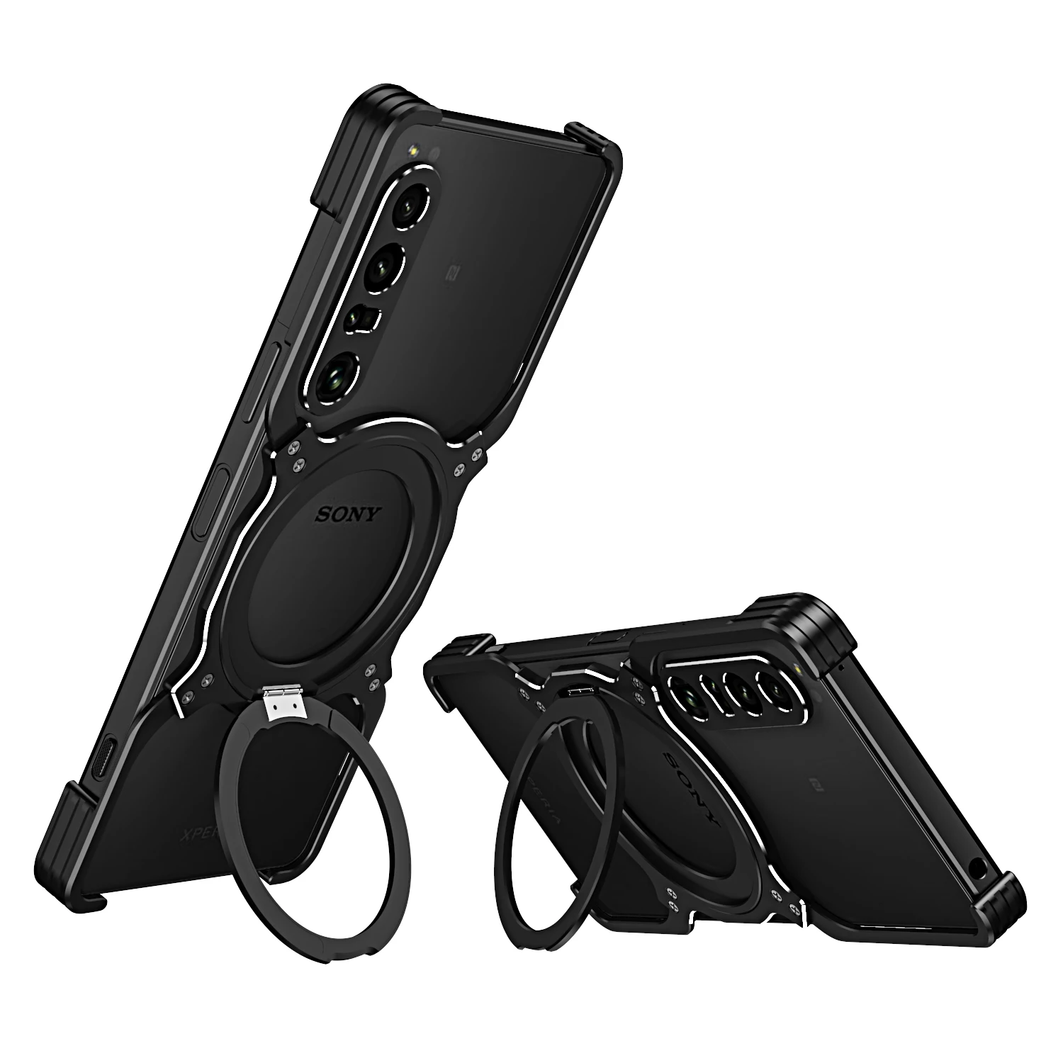 Magnetic Rimless Metal Case with Aluminum Bumper and Wireless Charging, Shockproof Stand Cover