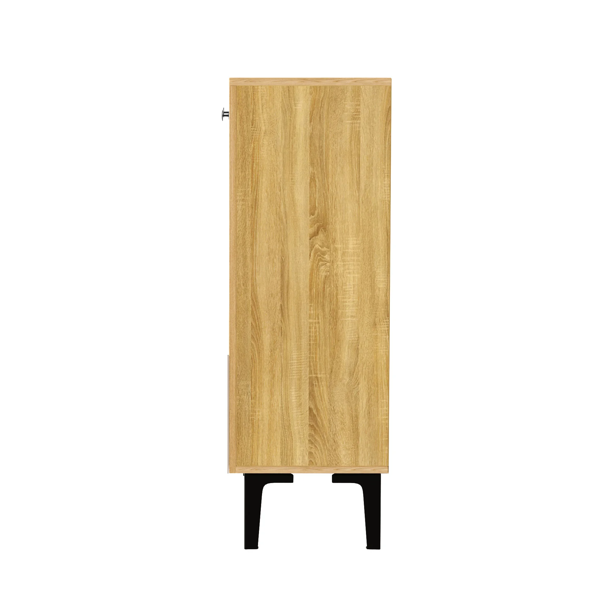PINGGO Moderner Holzschuhschrank mit drei Türen und Stauraum – Leichter Flurschrank mit schwarzem Rahmen und vertikaler Struktur – Detail 13