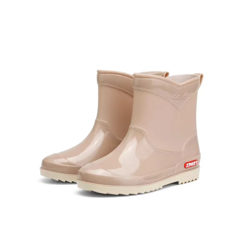 

New Women Fashion Mid-calf Rain Boots Waterproof Non-slip PVC Rainboots Female Slip-on Outdoor Wellies Boots Water Shoes